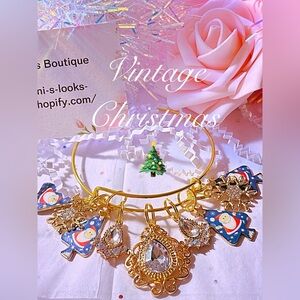 Christmas bangle bracelet/clear crystals/rhinestone snowflakes/blue Christmas